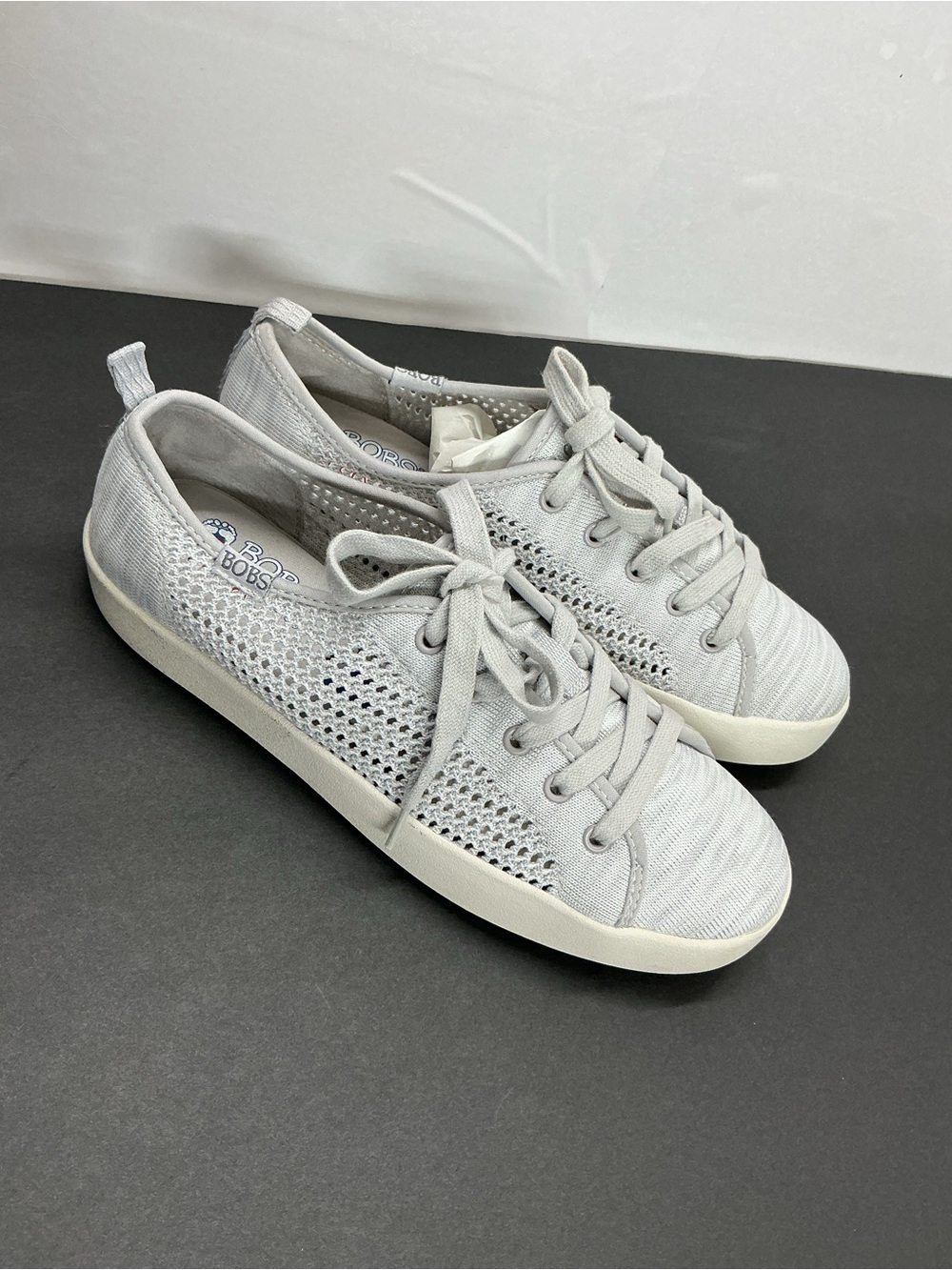 Skechers BOBS Light Gray Knit Lace-Up Sneakers